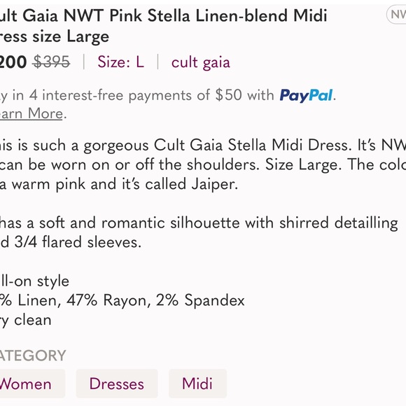 Cult Gaia NWT Pink Stella Linen-blend Midi Dress size Large - Picture 10 of 10